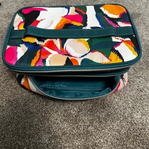 Multicolor Printed Cosmetic Travel Case with Teal Trim